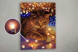 Раскраска по номерам на картоне 30*40 см Котик с огоньками (со светодиодами)