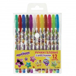 Ручки 12шт гелевые с блёстками 142805 Юнландия