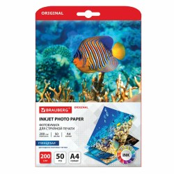 Бумага д/фото А4 200гр. 50л. глянцевая односторон. 364481 Brauberg