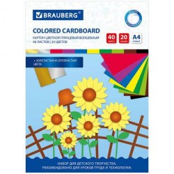 Картон цветной А4 20цв 40л глянцевый 113545 Brauberg