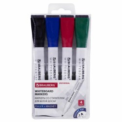 Маркеры 4 цв. д/доски 152491 на магните с губкой Brauberg